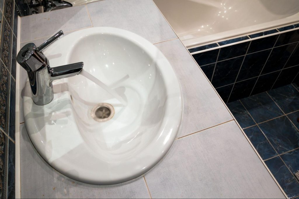 Bathroom sink in a bathroom.